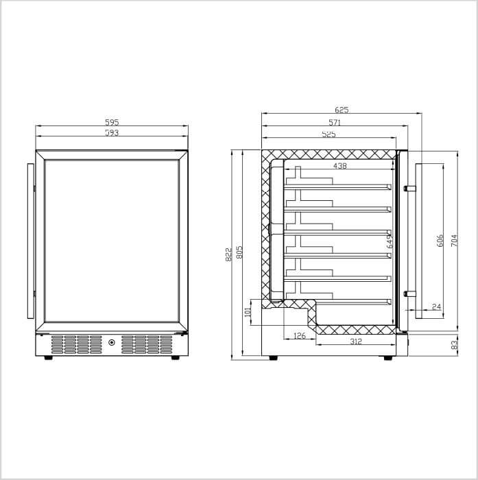 FORS VC 8246 GES Weinkühlschrank – Glastür, Schwarz/Edelstahl, 2 Zonen