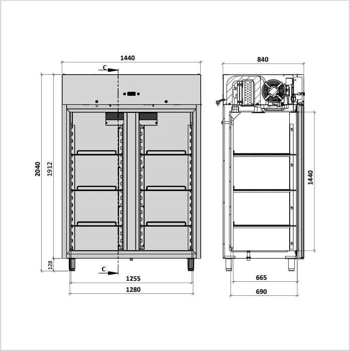 FORS Kühlschrank, doppelte Volltür, Edelstahl, GN 2/1 - DGCV 1401 ESSL